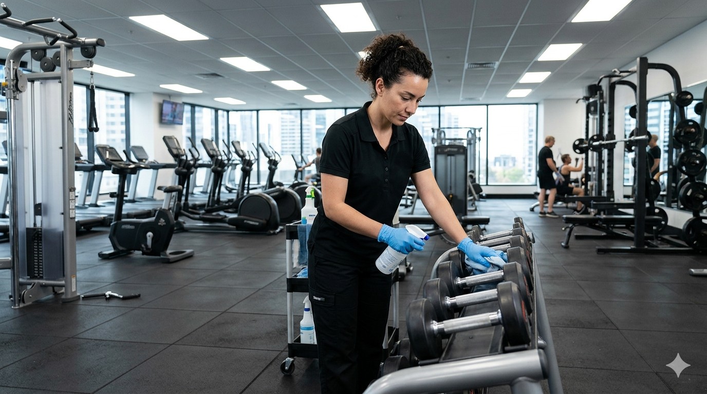Fitness centre cleaning Melbourne - gym floor and equipment hygiene management