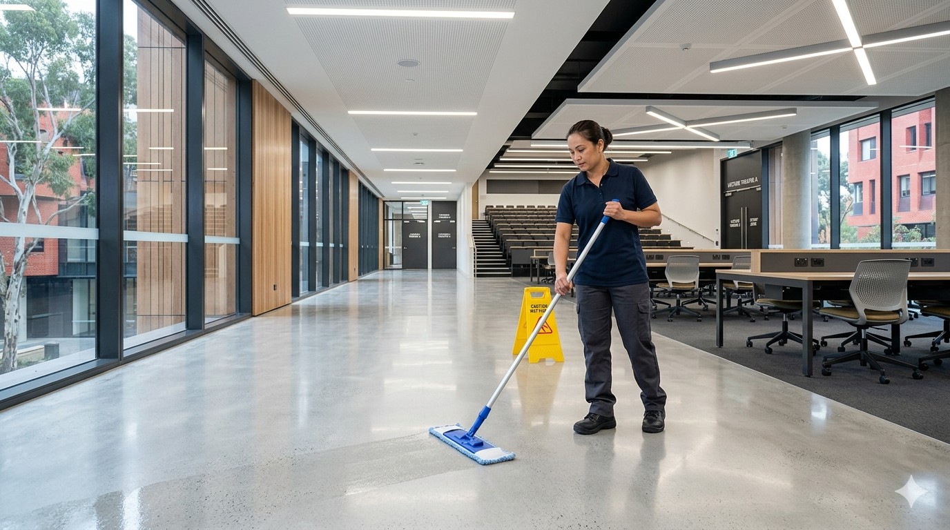 University campus cleaning operations Melbourne - multi-building tertiary facility